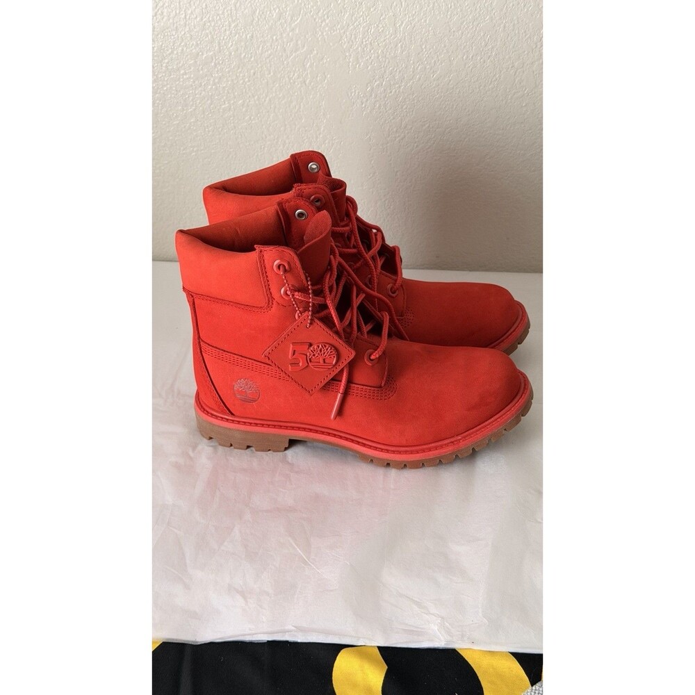 Timberland Women’s 8 50th Anniversary Premium 6-Inch Waterproof Red Boots A2R6B
